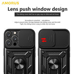 AMORUS For iPhone 16 Pro Max Case Kickstand PC + TPU Phone Cover with Camera Lens Slider