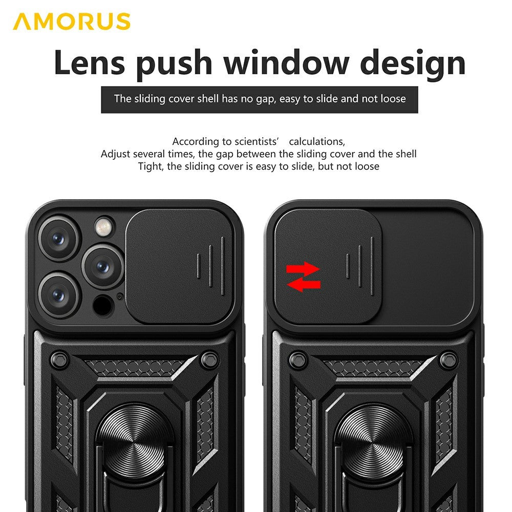 AMORUS For iPhone 16 Pro Max Case Kickstand PC + TPU Phone Cover with Camera Lens Slider
