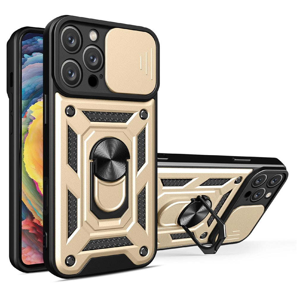 AMORUS For iPhone 16 Pro Max Case Kickstand PC + TPU Phone Cover with Camera Lens Slider