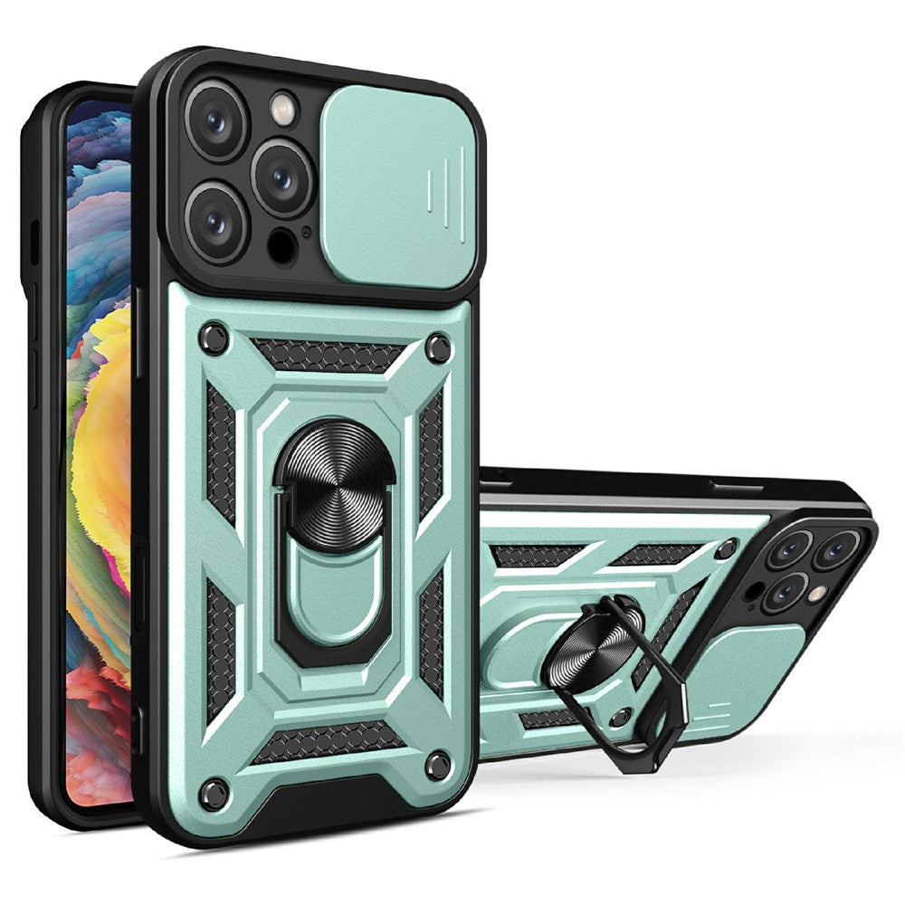 AMORUS For iPhone 16 Pro Max Case Kickstand PC + TPU Phone Cover with Camera Lens Slider