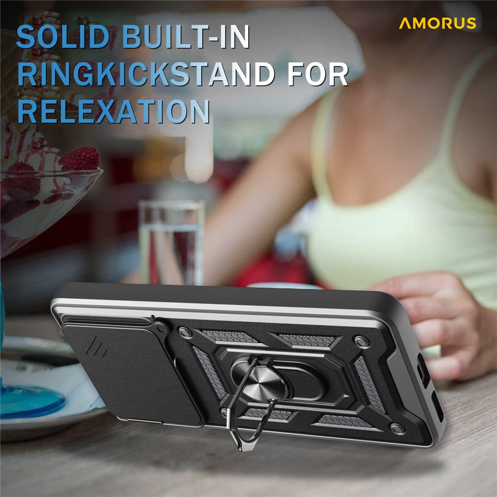 AMORUS Kickstand Case For Xiaomi Redmi K80 5G / Poco F7 Pro 5G PC + TPU Phone Cover with Camera Lens Slider