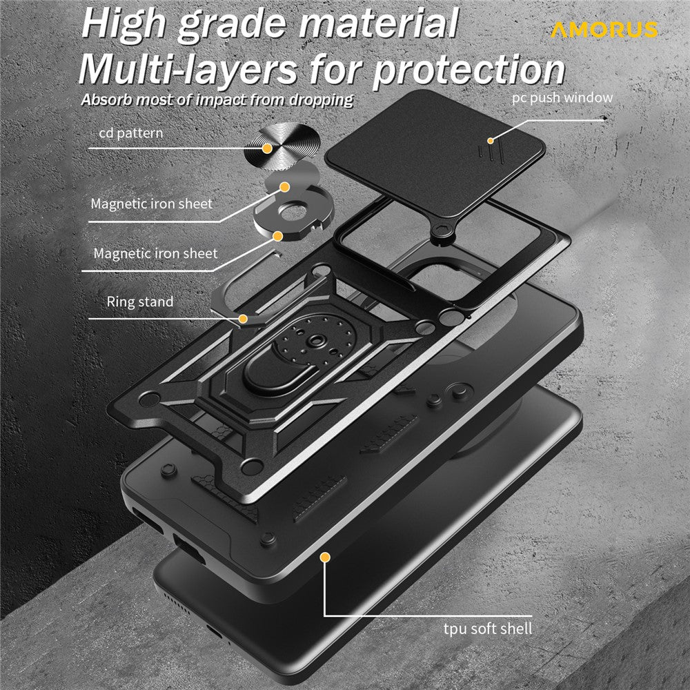 AMORUS Kickstand Case For Xiaomi Redmi K80 5G / Poco F7 Pro 5G PC + TPU Phone Cover with Camera Lens Slider