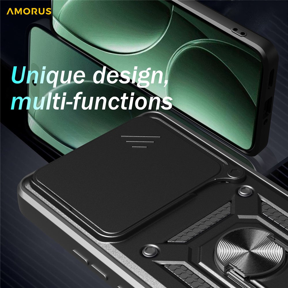 AMORUS Kickstand Case For Xiaomi Redmi K80 5G / Poco F7 Pro 5G PC + TPU Phone Cover with Camera Lens Slider