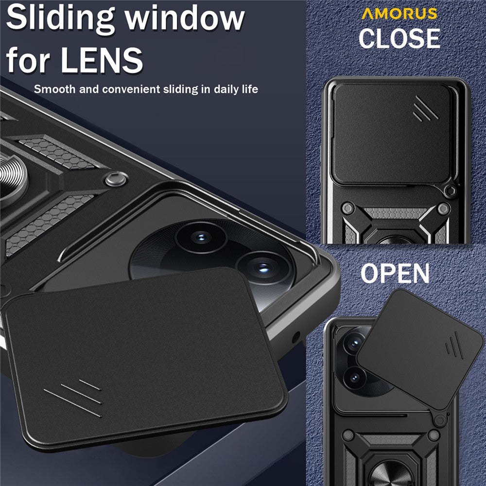 AMORUS Kickstand Case For Xiaomi Redmi K80 5G / Poco F7 Pro 5G PC + TPU Phone Cover with Camera Lens Slider