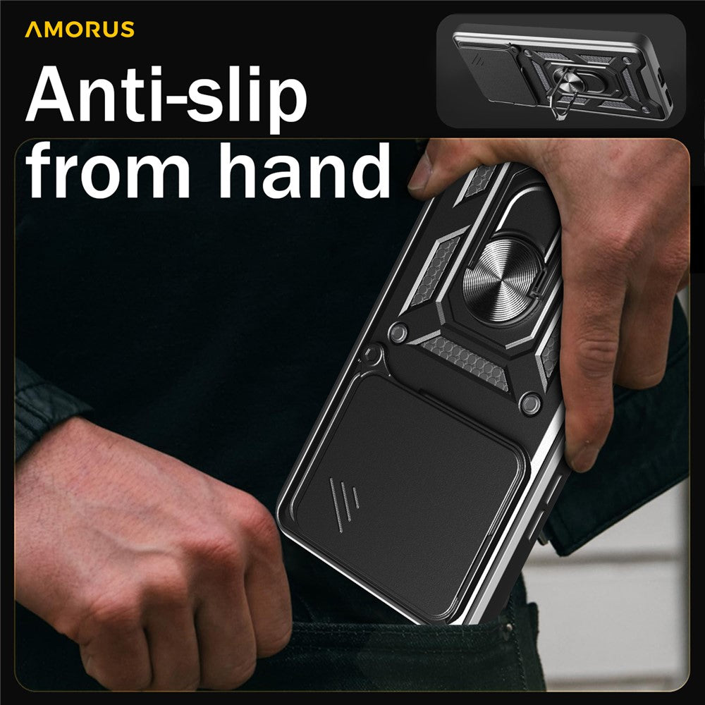 AMORUS Kickstand Case For Xiaomi Redmi K80 5G / Poco F7 Pro 5G PC + TPU Phone Cover with Camera Lens Slider