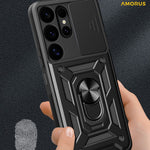 AMORUS For Samsung Galaxy S25 Ultra Case Kickstand PC + TPU Phone Cover with Camera Lens Slider