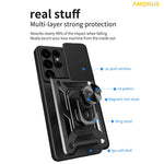 AMORUS For Samsung Galaxy S25 Ultra Case Kickstand PC + TPU Phone Cover with Camera Lens Slider