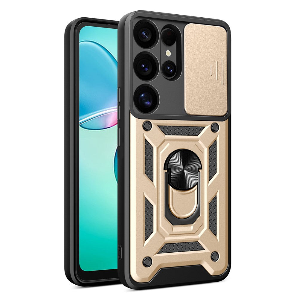 AMORUS For Samsung Galaxy S25 Ultra Case Kickstand PC + TPU Phone Cover with Camera Lens Slider