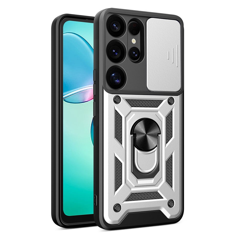 AMORUS For Samsung Galaxy S25 Ultra Case Kickstand PC + TPU Phone Cover with Camera Lens Slider