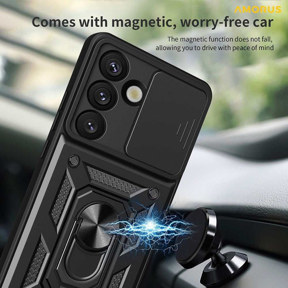 AMORUS For Samsung Galaxy S25+ Case Kickstand PC + TPU Phone Cover with Camera Lens Slider