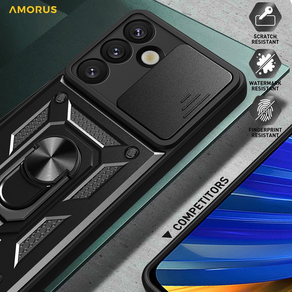 AMORUS For Samsung Galaxy S25+ Case Kickstand PC + TPU Phone Cover with Camera Lens Slider