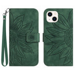 Skin-Touch Feeling Flip Phone Case for iPhone 13 mini, HT04 Imprinted Sunflower Stand PU Leather Magnetic Wallet Cover with Strap