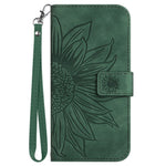 Skin-Touch Feeling Flip Phone Case for iPhone 13 mini, HT04 Imprinted Sunflower Stand PU Leather Magnetic Wallet Cover with Strap