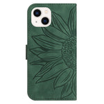 Skin-Touch Feeling Flip Phone Case for iPhone 13 mini, HT04 Imprinted Sunflower Stand PU Leather Magnetic Wallet Cover with Strap