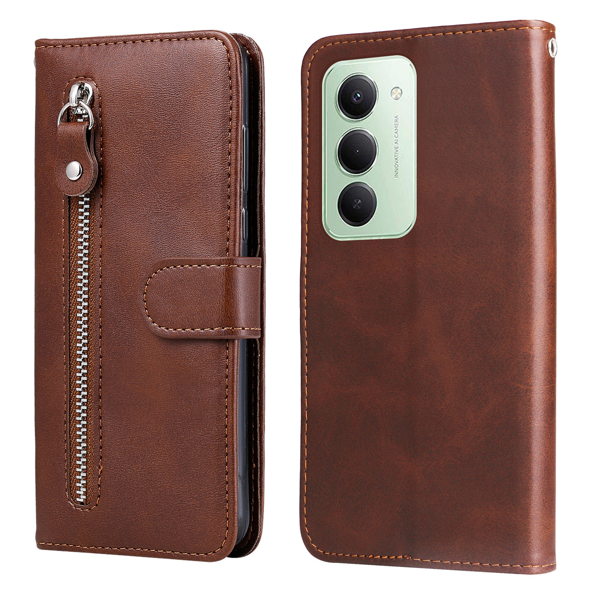 For Xiaomi Redmi 15 4G (EU) (171mm) PU Leather Cases with Zipper Pocket Wallet Phone Cover Stand