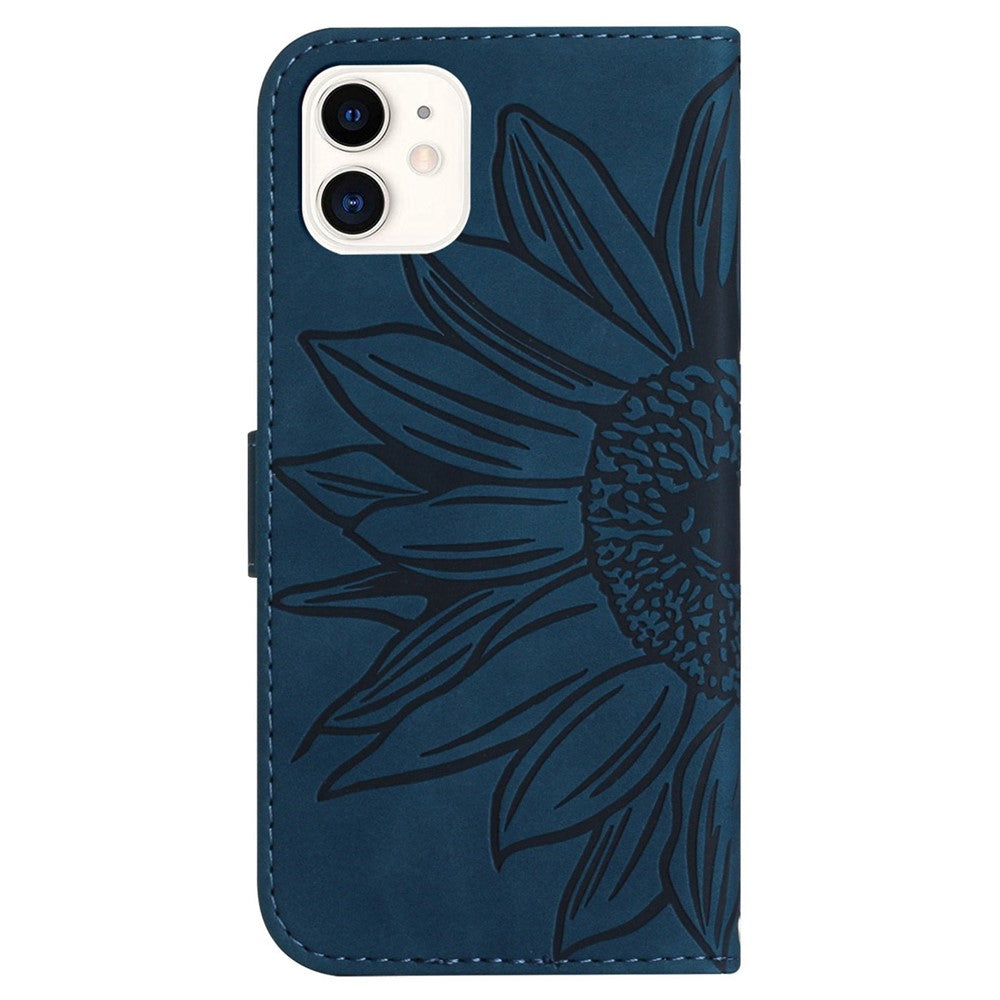 Skin-Touch Feeling Flip Phone Case for iPhone 11 6.1 inch, Imprinted Sunflower Stand Anti-drop PU Leather Magnetic Wallet Cover with Strap