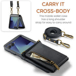 DG.MING M5 Series for Samsung Galaxy Z Flip7 5G Case RFID Blocking Card Slots Leather + PC Phone Cover