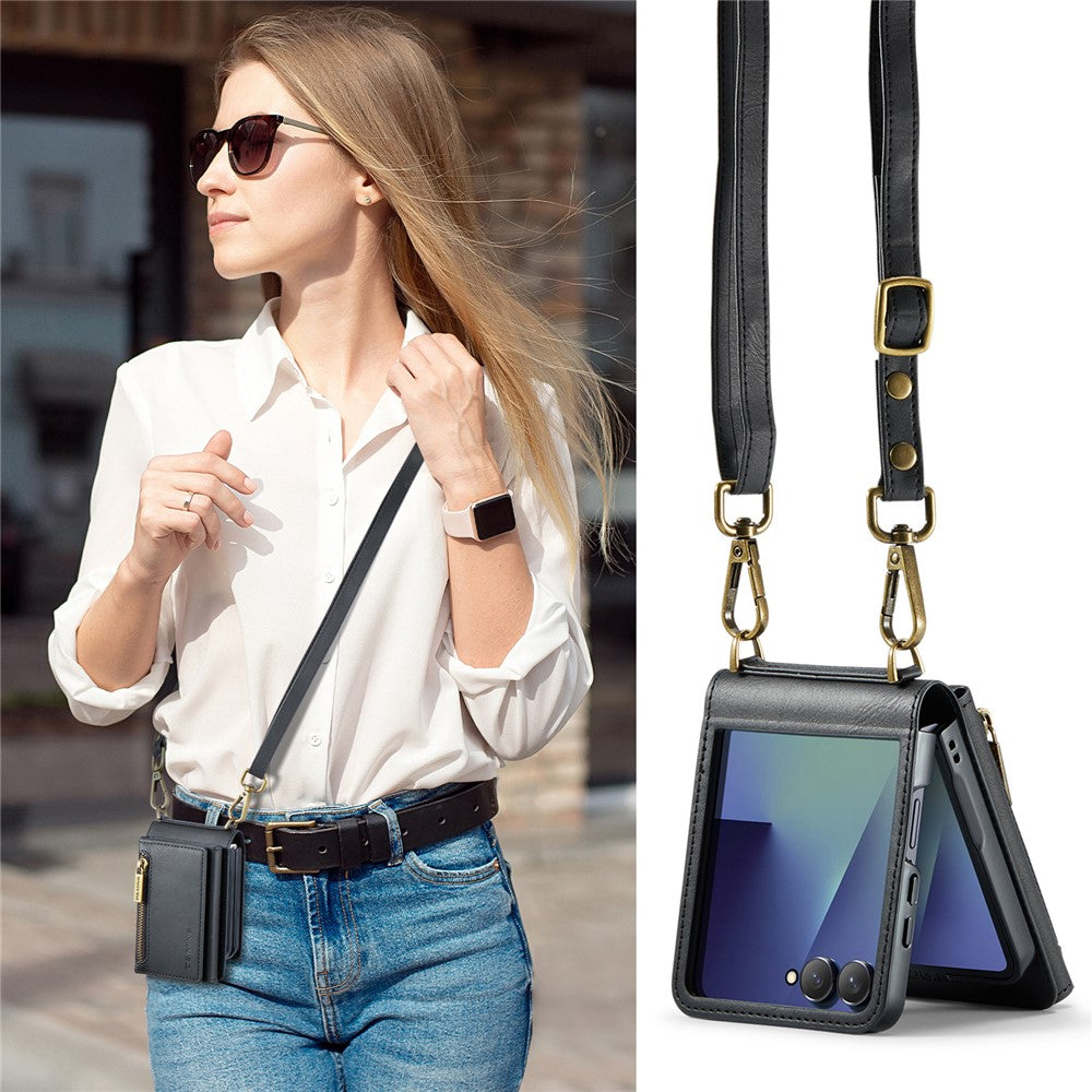DG.MING M5 Series for Samsung Galaxy Z Flip7 5G Case RFID Blocking Card Slots Leather + PC Phone Cover
