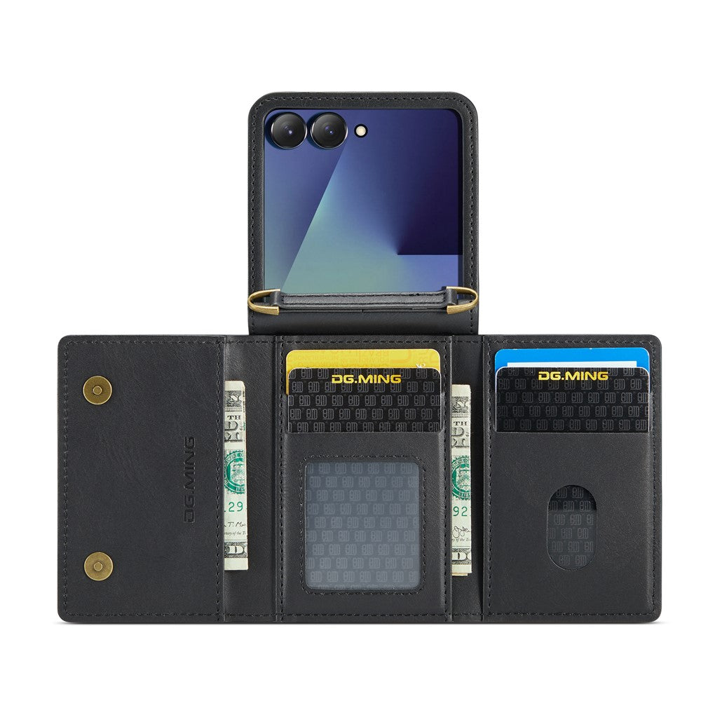 DG.MING M5 Series for Samsung Galaxy Z Flip7 5G Case RFID Blocking Card Slots Leather + PC Phone Cover