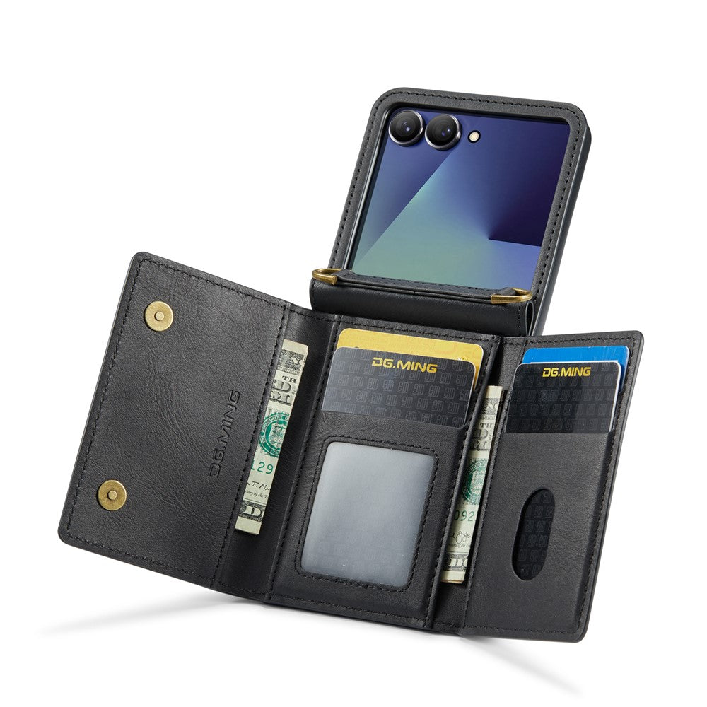 DG.MING M5 Series for Samsung Galaxy Z Flip7 5G Case RFID Blocking Card Slots Leather + PC Phone Cover