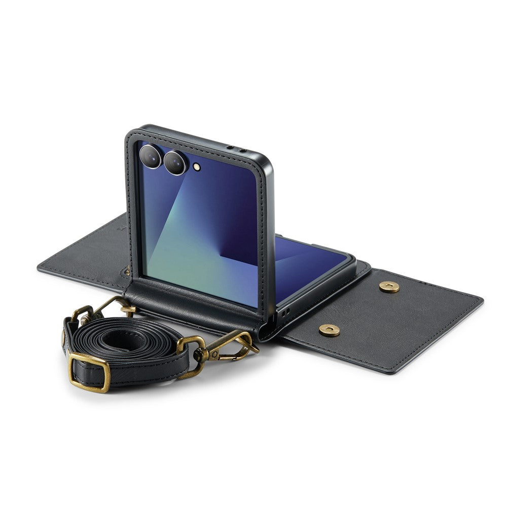 DG.MING M5 Series for Samsung Galaxy Z Flip7 5G Case RFID Blocking Card Slots Leather + PC Phone Cover
