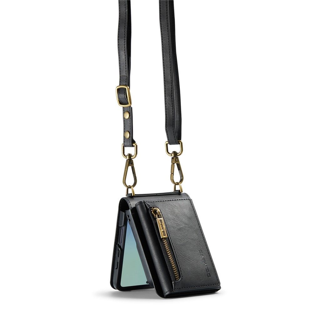 DG.MING M5 Series for Samsung Galaxy Z Flip7 5G Case RFID Blocking Card Slots Leather + PC Phone Cover