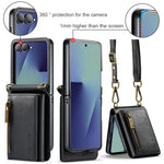DG.MING M5 Series for Samsung Galaxy Z Flip7 5G Case RFID Blocking Card Slots Leather + PC Phone Cover