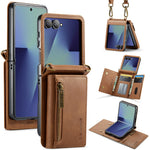 DG.MING M5 Series for Samsung Galaxy Z Flip7 5G Case RFID Blocking Card Slots Leather + PC Phone Cover