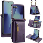 DG.MING M5 Series for Samsung Galaxy Z Flip7 5G Case RFID Blocking Card Slots Leather + PC Phone Cover