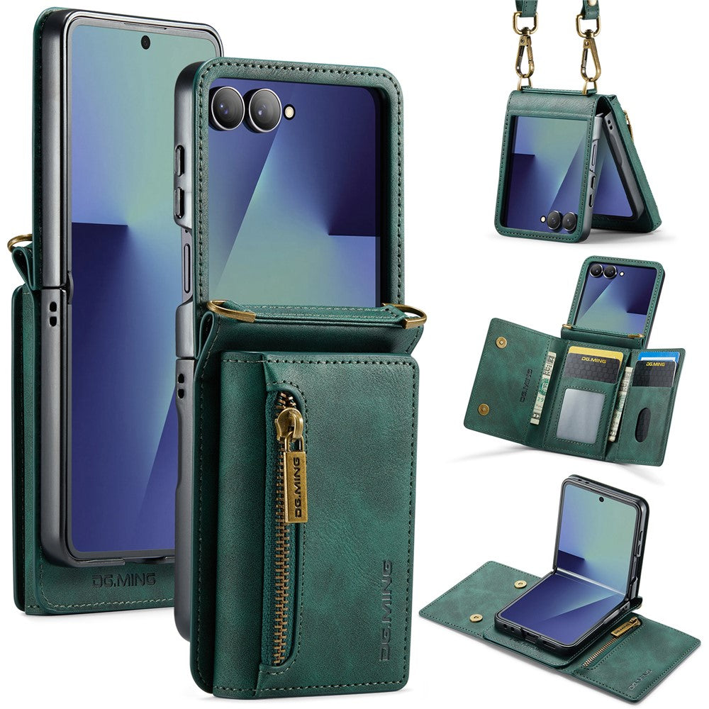 DG.MING M5 Series for Samsung Galaxy Z Flip7 5G Case RFID Blocking Card Slots Leather + PC Phone Cover