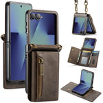 DG.MING M5 Series for Samsung Galaxy Z Flip7 5G Case RFID Blocking Card Slots Leather + PC Phone Cover