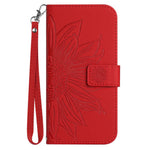 For iPhone 12 Pro Max 6.7 inch HT04 Imprinted Sunflower Phone Drop-proof Case Skin-Touch PU Leather Stand Wallet Cover with Hand Strap