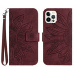 For iPhone 12 Pro Max 6.7 inch HT04 Imprinted Sunflower Phone Drop-proof Case Skin-Touch PU Leather Stand Wallet Cover with Hand Strap