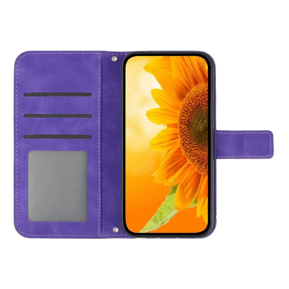 Til iPhone 12 Pro 6,1 tommer / 12 6,1 tommer HT04 Solsikke præget PU-læder cover med blød overflade, telefonstander, pung og håndrem