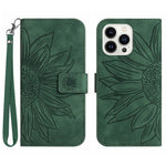 For iPhone 13 Pro Max 6.7 inch HT04 Sunflower Imprinted PU Leather Full Protection Shell Skin-Touch Foldable Stand Phone Wallet Case with Hand Strap