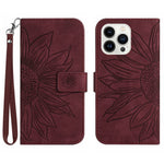For iPhone 13 Pro Max 6.7 inch HT04 Sunflower Imprinted PU Leather Full Protection Shell Skin-Touch Foldable Stand Phone Wallet Case with Hand Strap