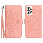 For Samsung Galaxy A53 5G HT04 Skin-Touch PU Leather Book Style Phone Case Imprinted Sunflower Stand Wallet Cover with Hand Strap
