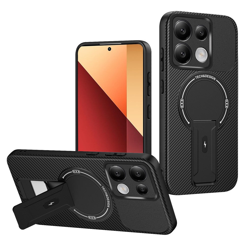 Phone Case For Xiaomi Redmi Note 14S 4G / Note 13 Pro 4G / Poco M6 Pro 4G Carbon Fiber Texture PC + TPU Cover with Kickstand