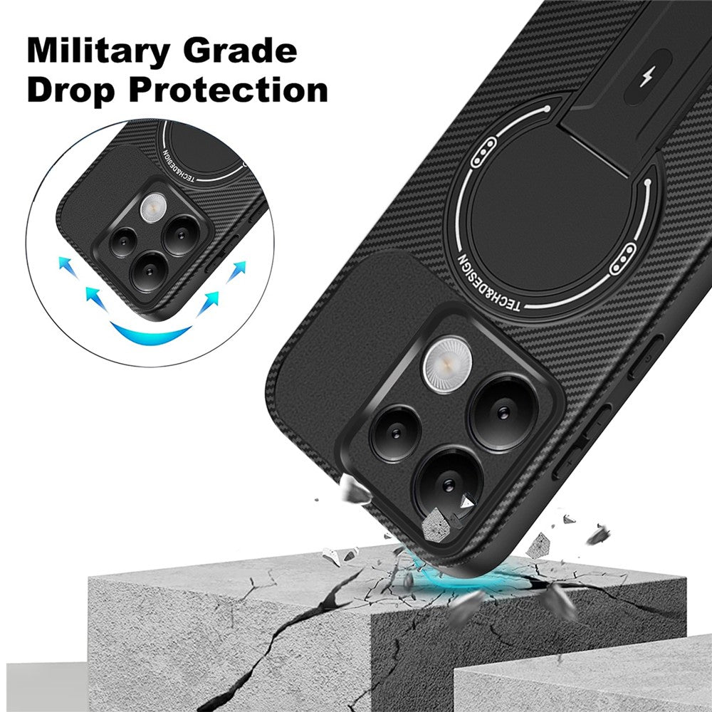 Phone Case For Xiaomi Redmi Note 14S 4G / Note 13 Pro 4G / Poco M6 Pro 4G Carbon Fiber Texture PC + TPU Cover with Kickstand