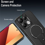 Phone Case For Xiaomi Redmi Note 14S 4G / Note 13 Pro 4G / Poco M6 Pro 4G Carbon Fiber Texture PC + TPU Cover with Kickstand