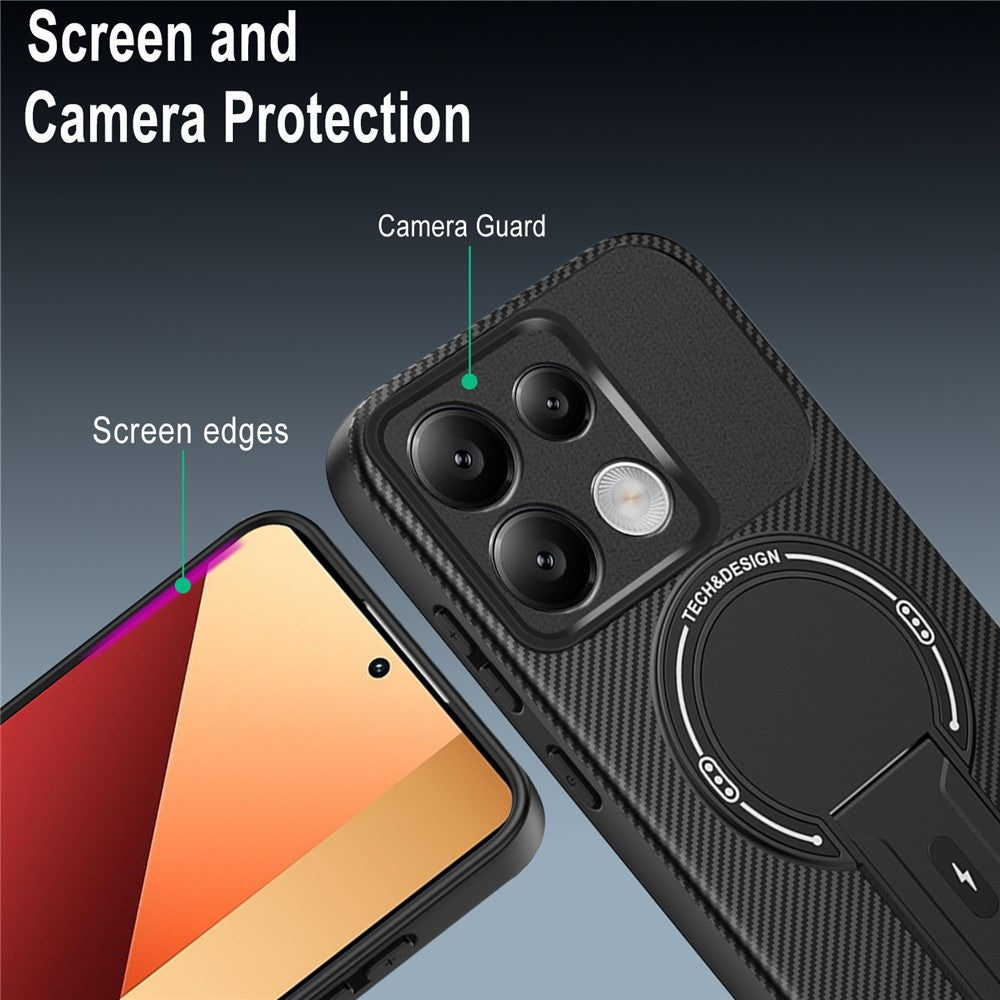 Phone Case For Xiaomi Redmi Note 14S 4G / Note 13 Pro 4G / Poco M6 Pro 4G Carbon Fiber Texture PC + TPU Cover with Kickstand