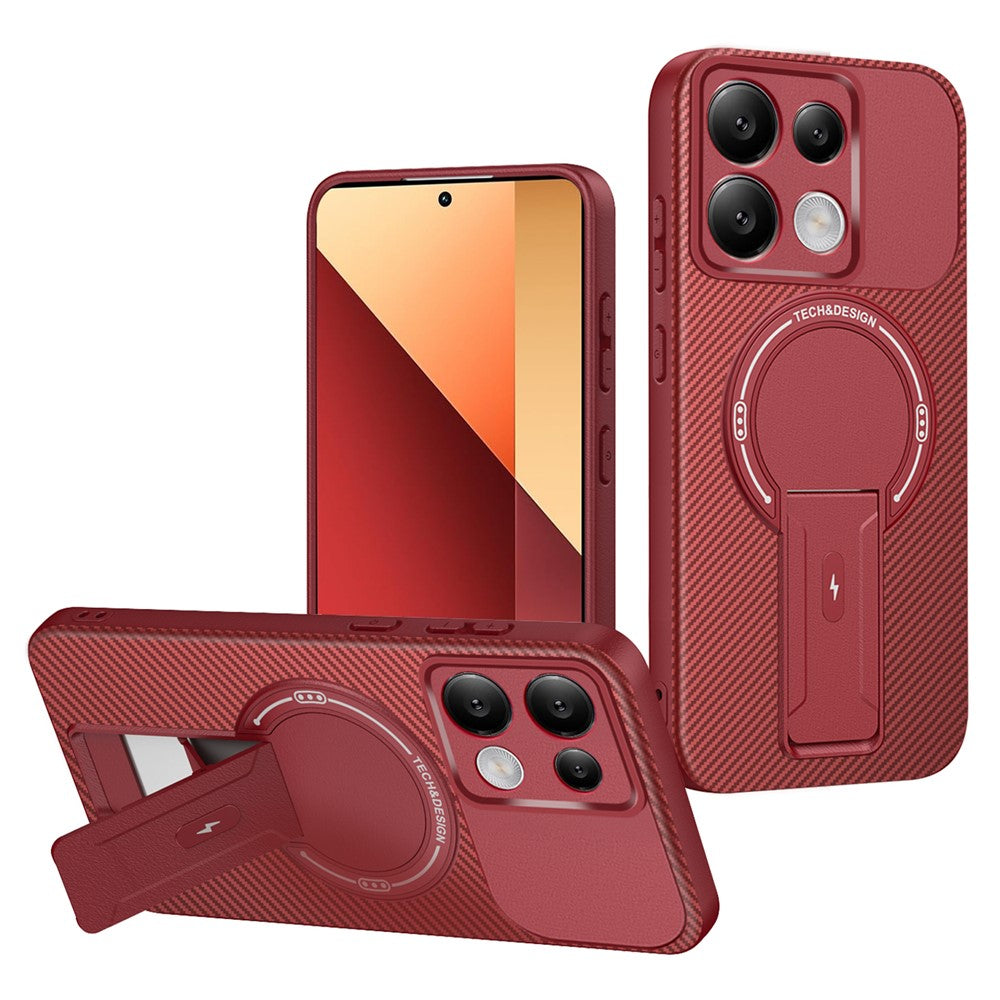 Phone Case For Xiaomi Redmi Note 14S 4G / Note 13 Pro 4G / Poco M6 Pro 4G Carbon Fiber Texture PC + TPU Cover with Kickstand