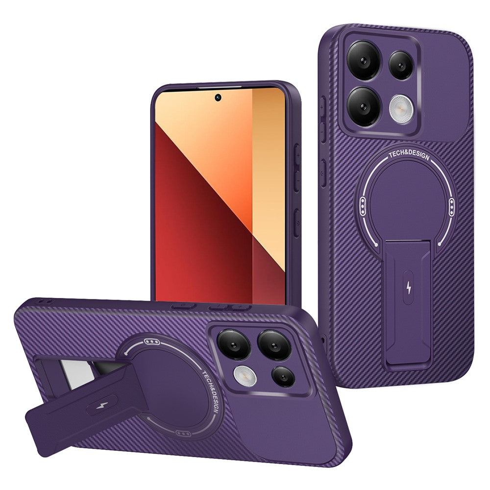 Phone Case For Xiaomi Redmi Note 14S 4G / Note 13 Pro 4G / Poco M6 Pro 4G Carbon Fiber Texture PC + TPU Cover with Kickstand