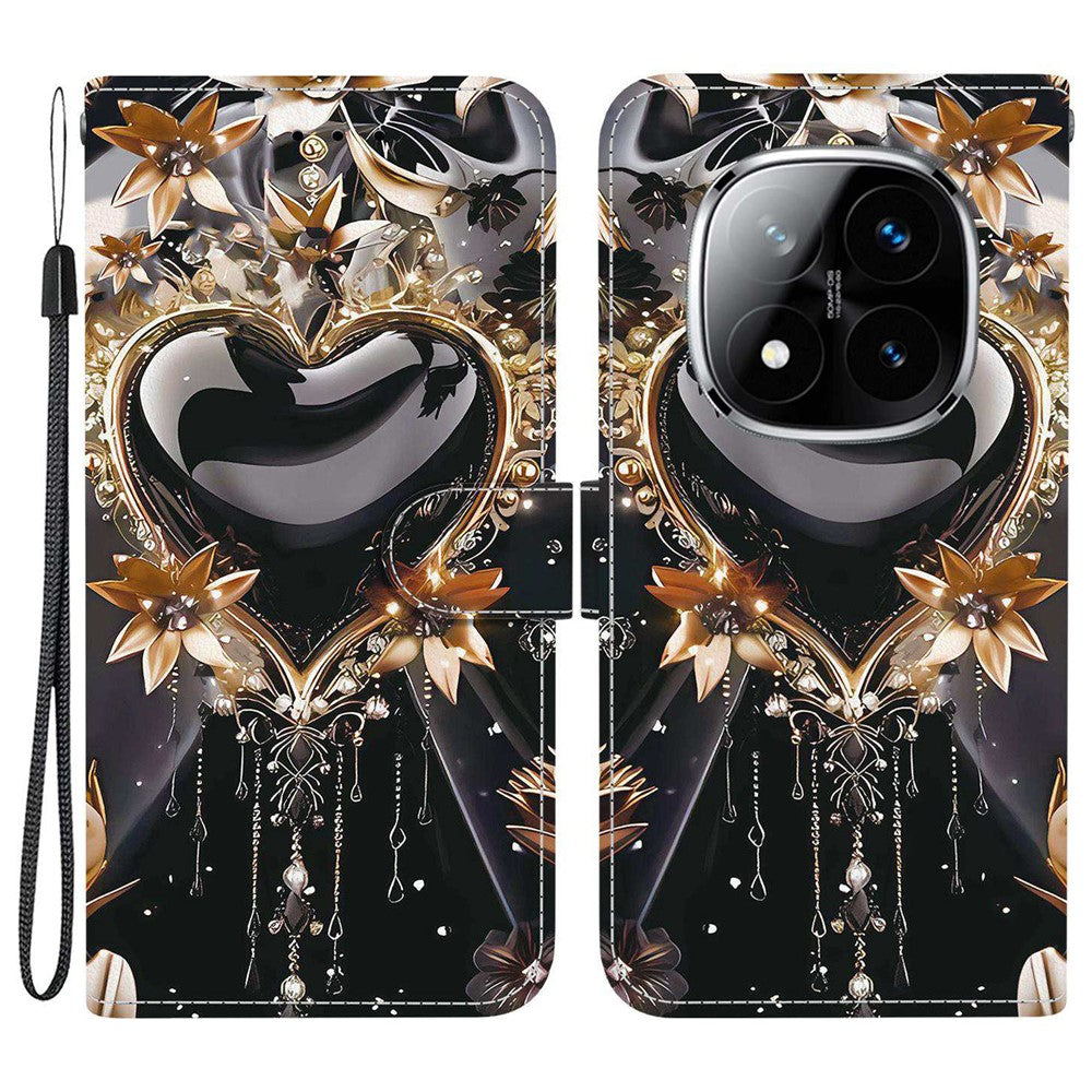 Wallet Case for Xiaomi Poco X7 5G / Redmi Note 14 Pro 5G / Note 14 Pro+ 5G Pattern Printing Leather Stand Phone Cover with Strap