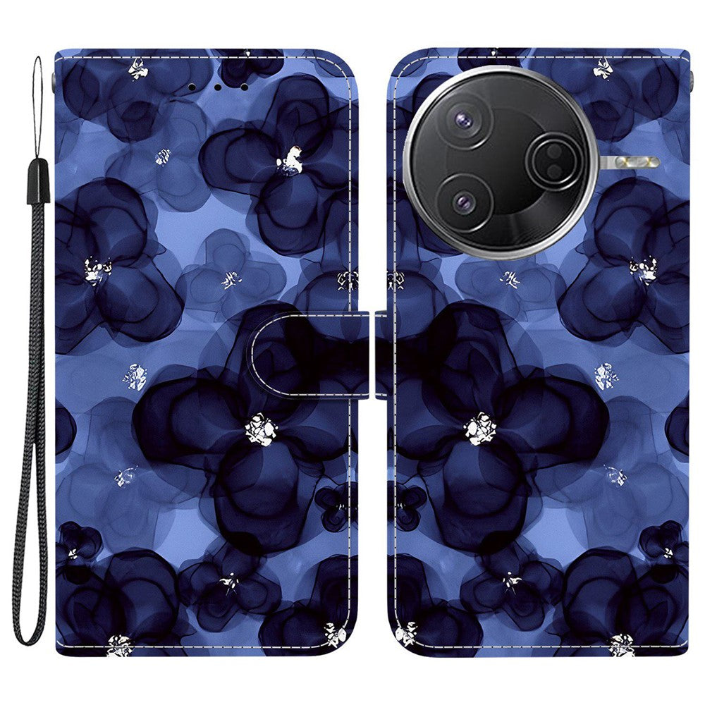 Pung-etui til Xiaomi Redmi K80 5G / K80 Pro 5G / Poco F7 Pro 5G / F7 Ultra 5G, mønstertrykt læderetui med stativ og rem