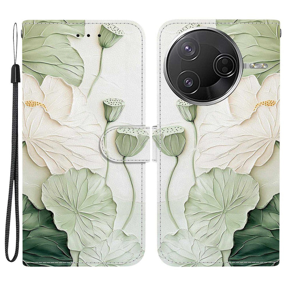 Pung-etui til Xiaomi Redmi K80 5G / K80 Pro 5G / Poco F7 Pro 5G / F7 Ultra 5G, mønstertrykt læderetui med stativ og rem