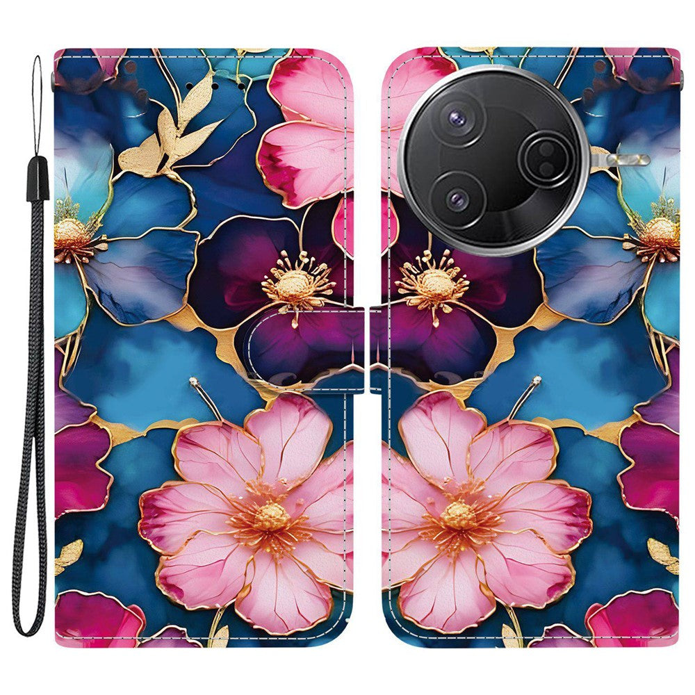 Pung-etui til Xiaomi Redmi K80 5G / K80 Pro 5G / Poco F7 Pro 5G / F7 Ultra 5G, mønstertrykt læderetui med stativ og rem