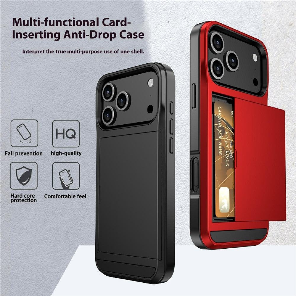 For iPhone 18 Pro / 17 Pro Case with Sliding Card Holder PC + TPU Phone Back Cover