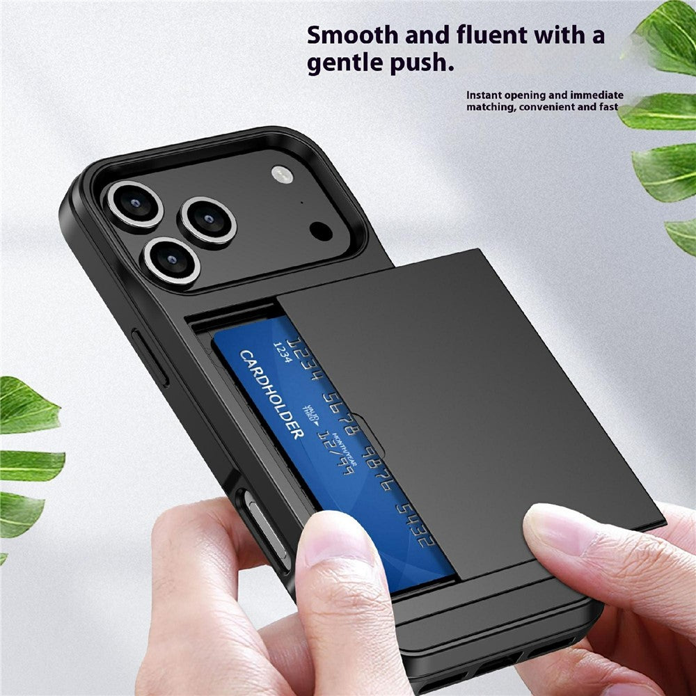 For iPhone 18 Pro / 17 Pro Case with Sliding Card Holder PC + TPU Phone Back Cover