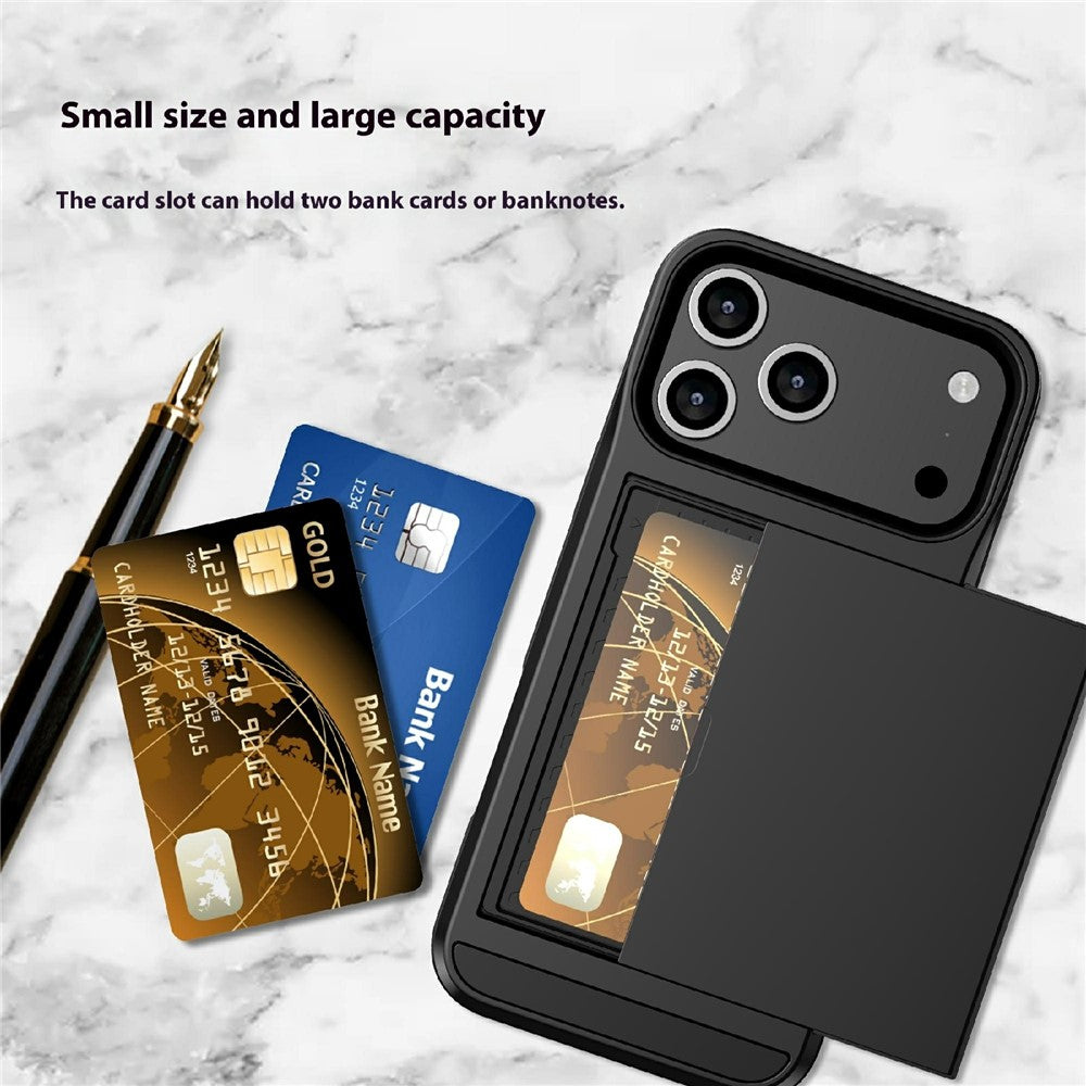 For iPhone 18 Pro / 17 Pro Case with Sliding Card Holder PC + TPU Phone Back Cover